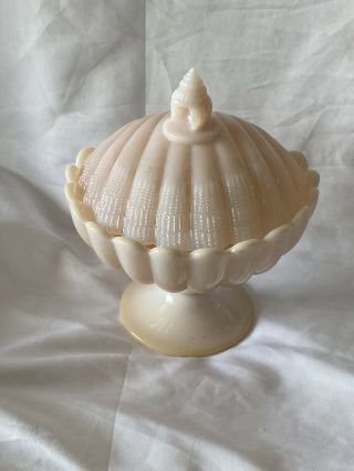 Vintage Cambridge Crown Tuscan Covered Candy Dish.  1940s Iridescent