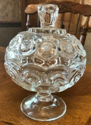 Vintage Glass L E Smith Moon & Stars Clear Compote With Lid