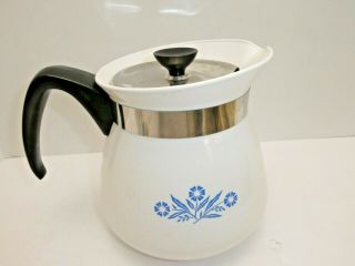 Vintage Corning Ware Kettle 2 Qt Quart 8 cup Coffee Tea Pot Cornflower Blue 2