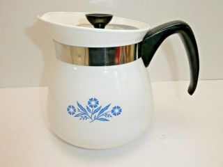 Vintage Corning Ware Kettle 2 Qt Quart 8 cup Coffee Tea Pot Cornflower Blue 3