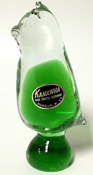 Vintage Kanawha Emerald Green Art Glass Owl Figurine Paperweight