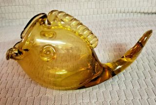 Vintage Gold Murano Glass Open Mouth Fish Ashtray - Heavy/large 10 " Long