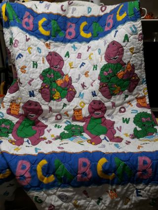 1993 Barney Purple Dinosaur Quilt Bibb Co.  Crib/toddler Bed Comforter 60 " X40 "