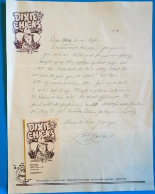 Early Dixie Chicks Hand Written Letter,  Business Card And Promo Sheet 1991