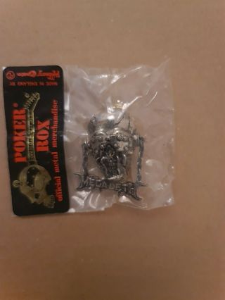Megadeth Mini Vic Alchemy Poker Rox Pewter Pin Badge Clasp Rare Deadstock