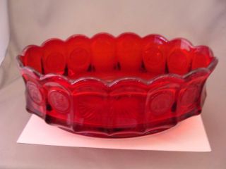 Vintage Fostoria Red Coin Glass Bowl Scalloped Oval Serving Dish