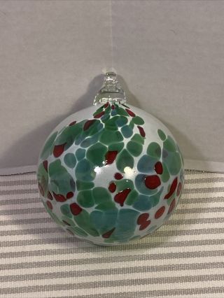 Hand Blown Art Glass Ornament “holly Starry Night” Artisan Christmas