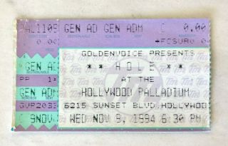 1994 Hole " Live Through This Tour " Concert Ticket Stub Hollywood W/ Veruca Salt