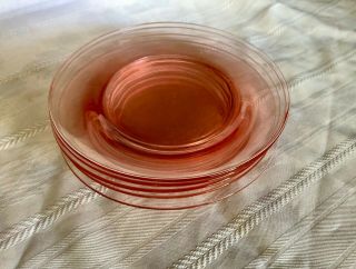 Set Of 5 Vintage Pink Depression Glass Dinner Plates - 8 "