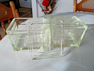 Set (2) Vintage Glasbake Art Deco Clear Tinted Glass Covered Refrigerator Dishes