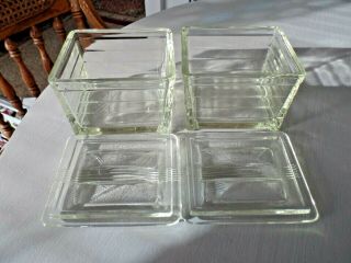 Set (2) Vintage Glasbake Art Deco Clear Tinted Glass Covered Refrigerator Dishes 3