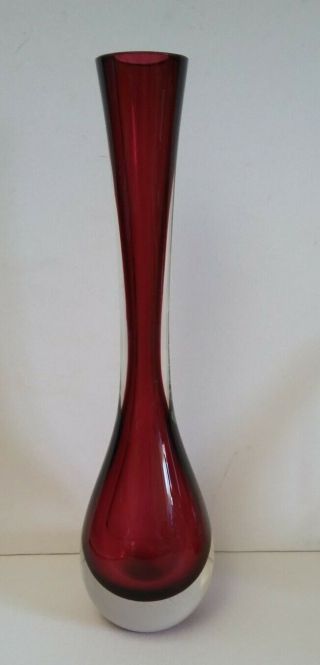 Murano Cranberry Sommerso Hand Blown Bud Vase Teardrop 11 " High