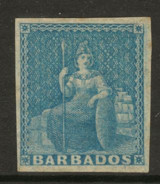 Barbados Qv 1d Blue (imperf) 4 Margins Hinged