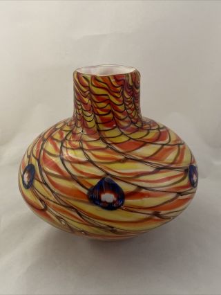 Studio Art Glass Vase Hand Blown Large 9 " Tall 9 " Wide Gourd Shape