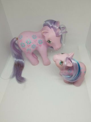 Vintage My Little Pony Bright Bouquet Mommy And Baby Flowers G1 Mlp