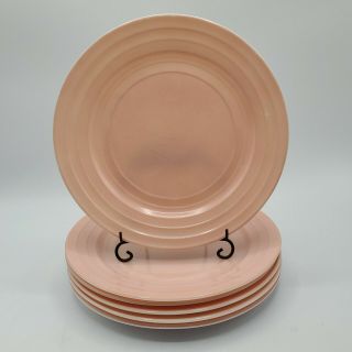 Set Of 6 Vintage Hazel Atlas Glass Pink Pastel Moderntone 9 " Dinner Plates