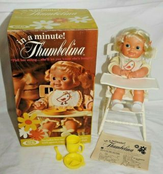 Vintage 1971 Ideal Thumbelina Doll In A Minute W/ Box Mib Complete