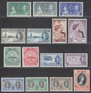Turks And Caicos Islands 1937 - 59 Kgvi - Qeii Selection Inc Rsw Separation