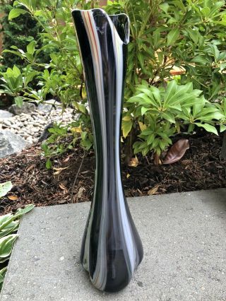 Vintage Mid Century Gray/grey Swung Stretch Glass Mcm Vase