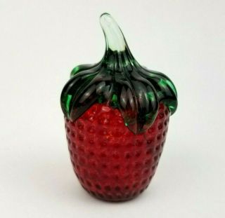 Vintage 1996 Gibson Hand Blown Art Glass Strawberry Paperweight Dimpled Red