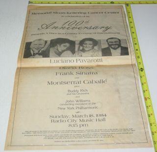 Diana Ross Sinatra Pavarotti Concert Ad Advert Poster 1984 Radio City Music Ny