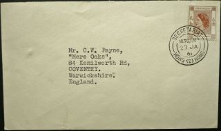 Hong Kong 27 Jan 1961 Eliz.  Ii Postal Cover From Secretariat To Coventry,  Gb