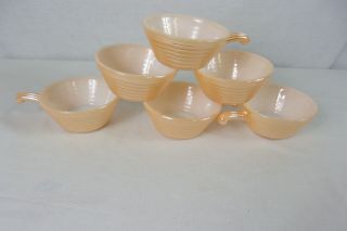 Vintage Fire King Set Of 6 Peach Luster Soup/chili Bowls W/handles (24)