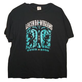 Lucinda Williams 2005 Tour Black T Shirt Blue Graphic And City List On The Back