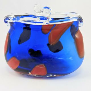 Murano Hand Blown Studio Art Glass Clutch Purse Vase Cobalt Blue Red