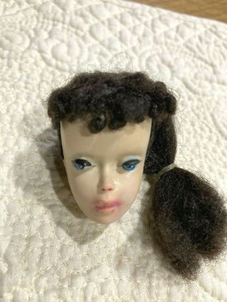 Vintage 3 Brunette Ponytail Barbie Doll Head With Long Thick Shiny Uncut Hair