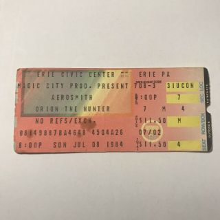 Aerosmith Erie Civic Center Concert Ticket Stub Steven Tyler Vintage July 8 1984
