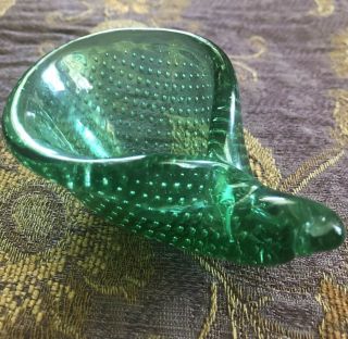 Vtg Murano Italy Hand Blown Glass Controlled Bubbles Green Ashtray Trinket Dish