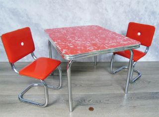 American Girl Doll Molly Chrome Table & Chairs Retro Red Vinyl Diner Kitchen Set