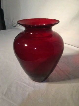 Vintage Valentine Ruby Red Glass Round Vase - 8 " Tall,  6 1/4 " Across
