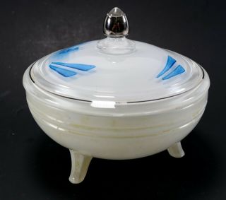 Vintage Reverse Painted Nautical Ship Boat Indiana Glass Co.  Candy Dish w/ Lid 3