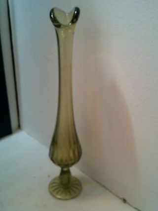 Vintage Fenton Art Glass Bud Vase Thumbprint Pattern Colonial Green 12 1/2 " Tall