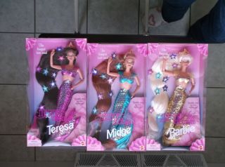 Jewel Hair Mermaid - Barbie - Midge - Teresa 3 Dolls With Extra Long Hair