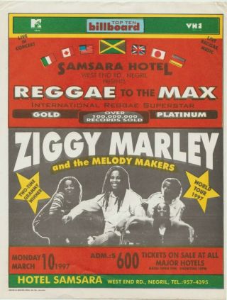 Ziggy Marley & The Melody Makers Negril Jamaica 1997 Concert Flyer