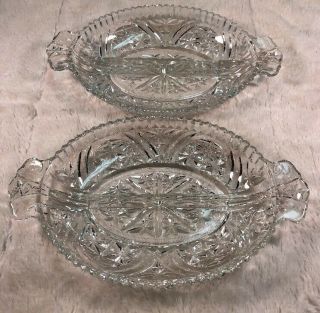 2 Vintage Abp American Brilliant Cut Glass Divided Relish Dishes 10”