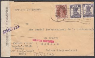 1942 India Double Censor To International Red Cross Committee Geneva,  Switzerland