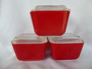 3 Vintage Red Pyrex Refrigerator Dishes With 4 Lids 501