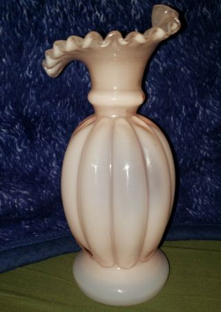 Vintage Fenton Light Pink Melon Shaped Vase Cased Glass - 8.  5 " Ruffled Top