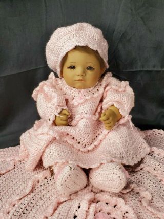 Annette Himstedt Taki Doll 22 " Asian Baby 1990 Barefoot Babies,  6 Piece Knitted