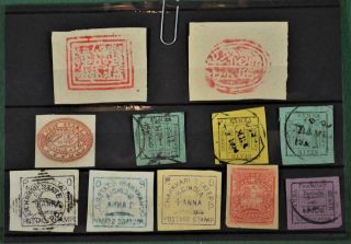 India Feudatory States Stamps Selection Of 11 On Stock Card (r47)