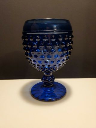 Vintage 6.  5 " Fenton Cobalt Blue Hobnail Ivy Ball,  Footed Goblet.