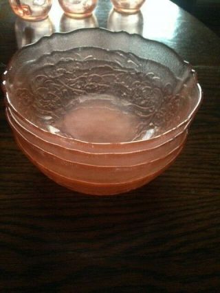 Set Of 4 Rosaline Pink Glass Soup - Salad - Cereal Bowls Arcoroc France