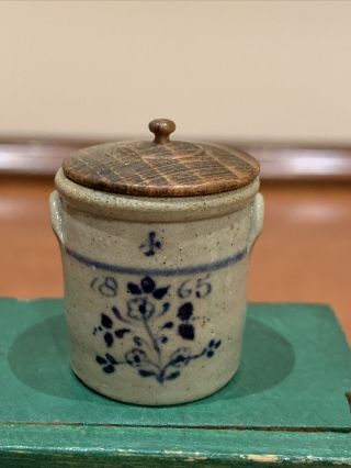 Dollhouse Miniatures Igma Jane Graber Stoneware Pottery Crock With Lid 1991