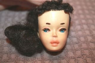 Vintage 3 Brunette Ponytail Barbie Doll Head With Face Paint