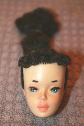 Vintage 3 Brunette Ponytail Barbie Doll Head with Face Paint 2