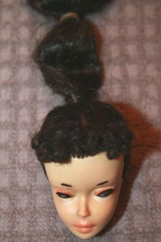 Vintage 3 Brunette Ponytail Barbie Doll Head with Face Paint 3